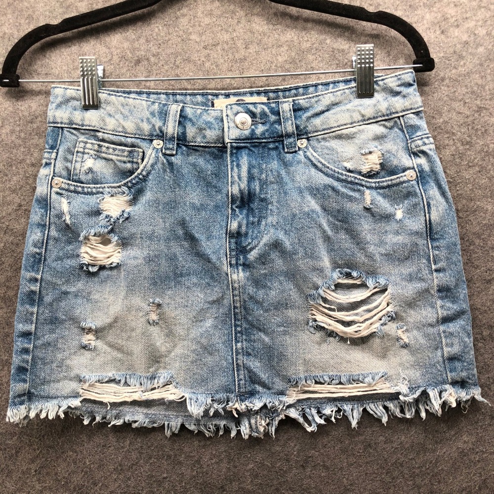 We the Free People Denim Mini Skirt Womens 0 Blue Distressed Raw Hem Cotton